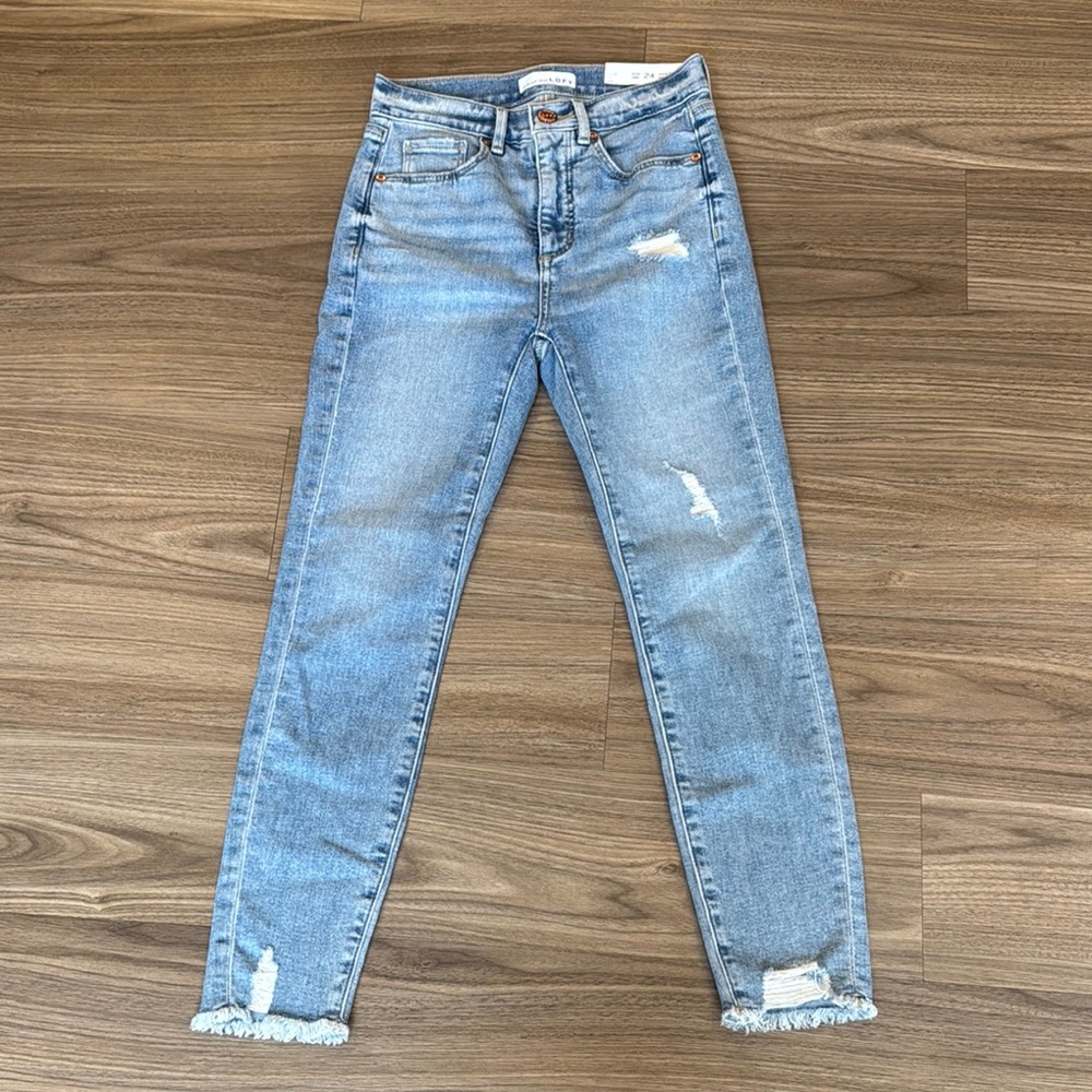 LOFT Denim Blue Skinny Jeans with Distressed Details